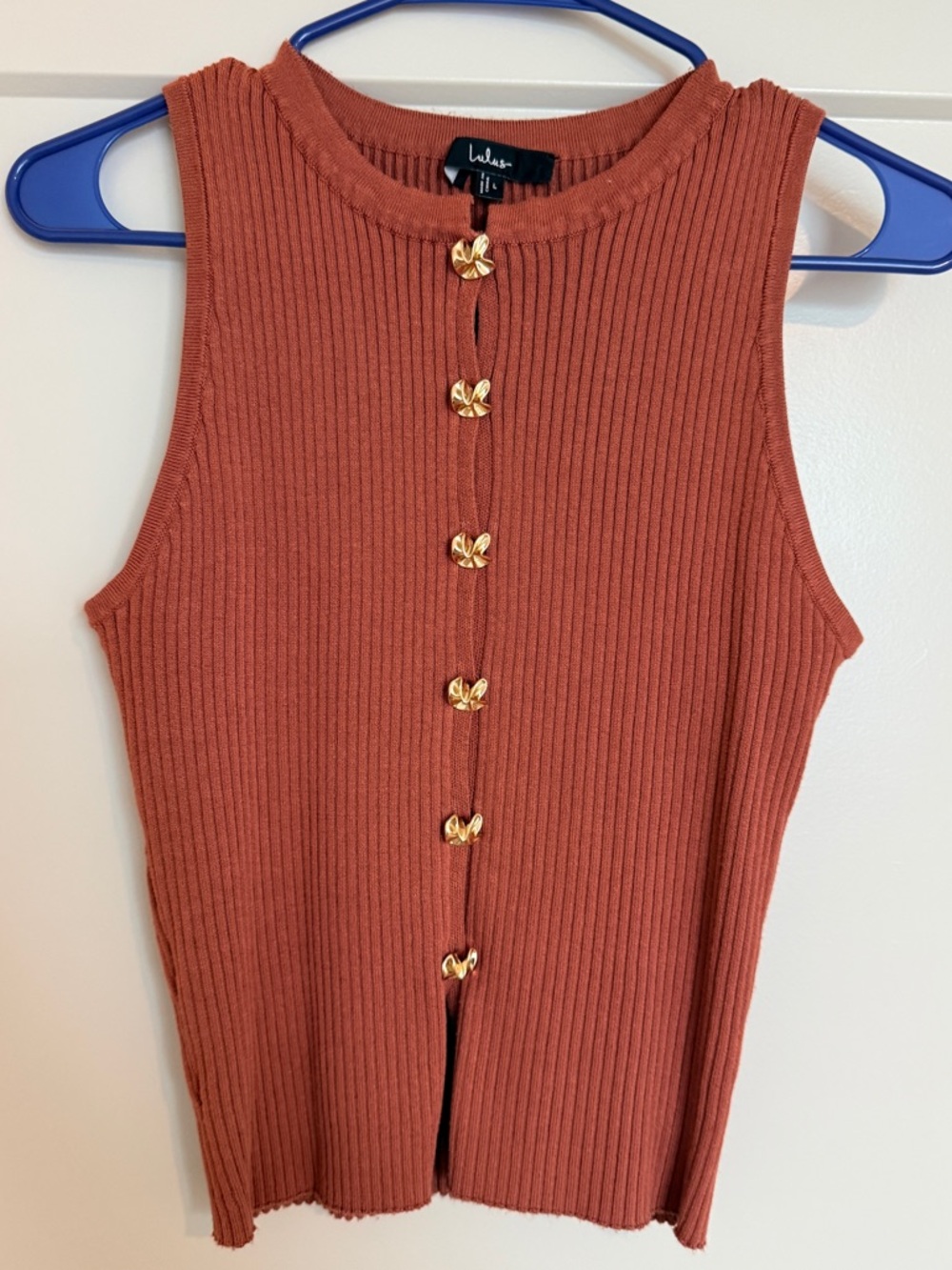 Lulus Conceptually Chic Rust Brown Ribbed Knit Button-front Tank Top - Size L